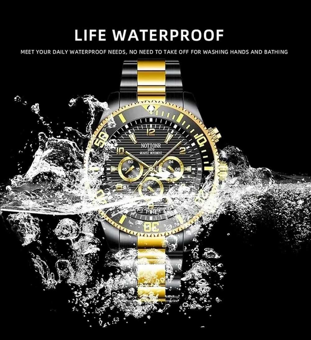 Luxury Watch for Men, Luminous Display, Chronograph, Quartz, Black Gold