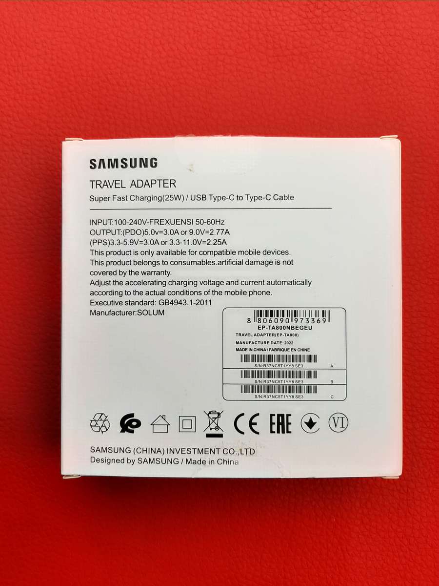 Samsung Type C Fast Charger + Samsung Type C to Type C Cable (Original)