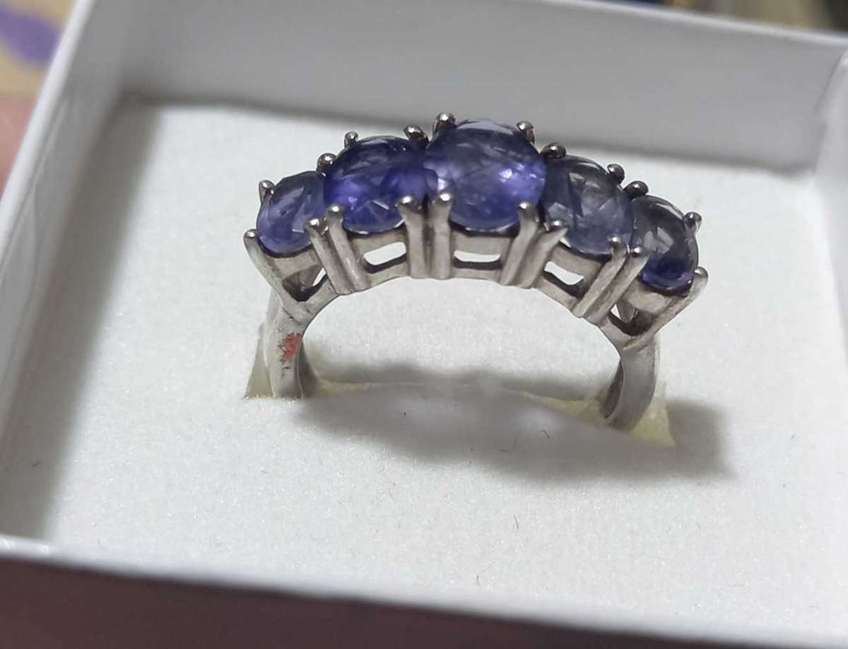 Stunning Chunky Sterling Silver Ring with Purple-Blue Stones