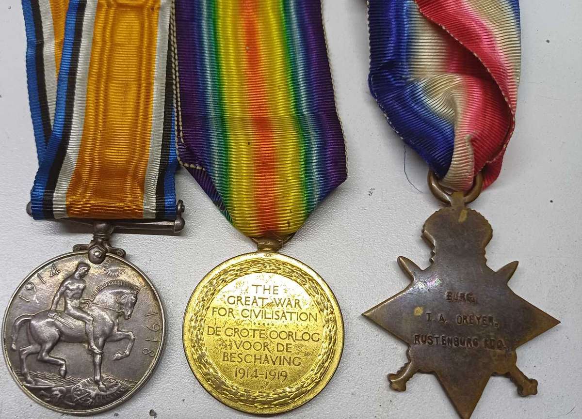 Trio  World War 1 Medals Issue to TA Dreyer see picture's