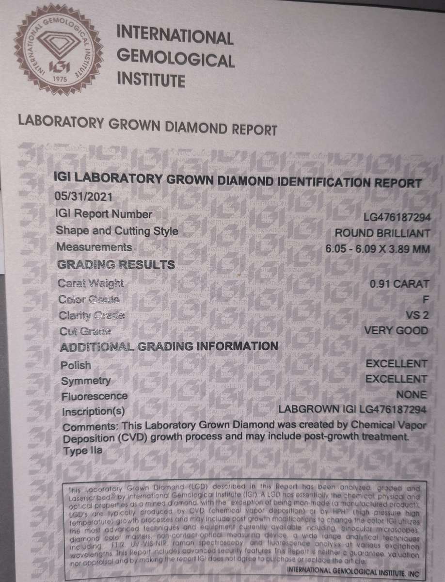 0.91 Lab grown diamond