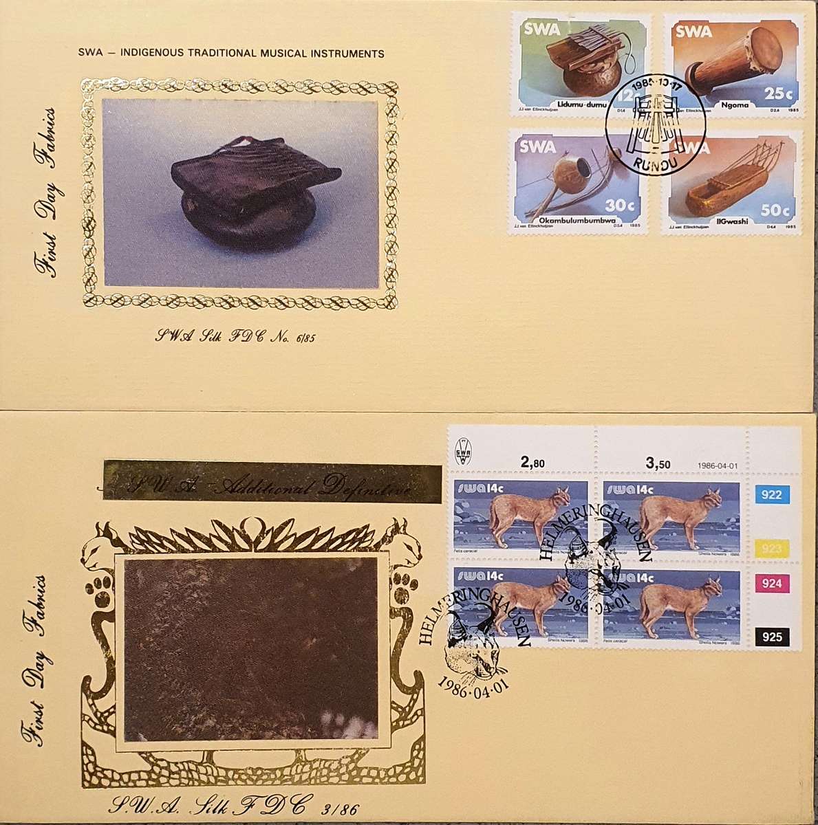 South West Africa silk first day covers 1985