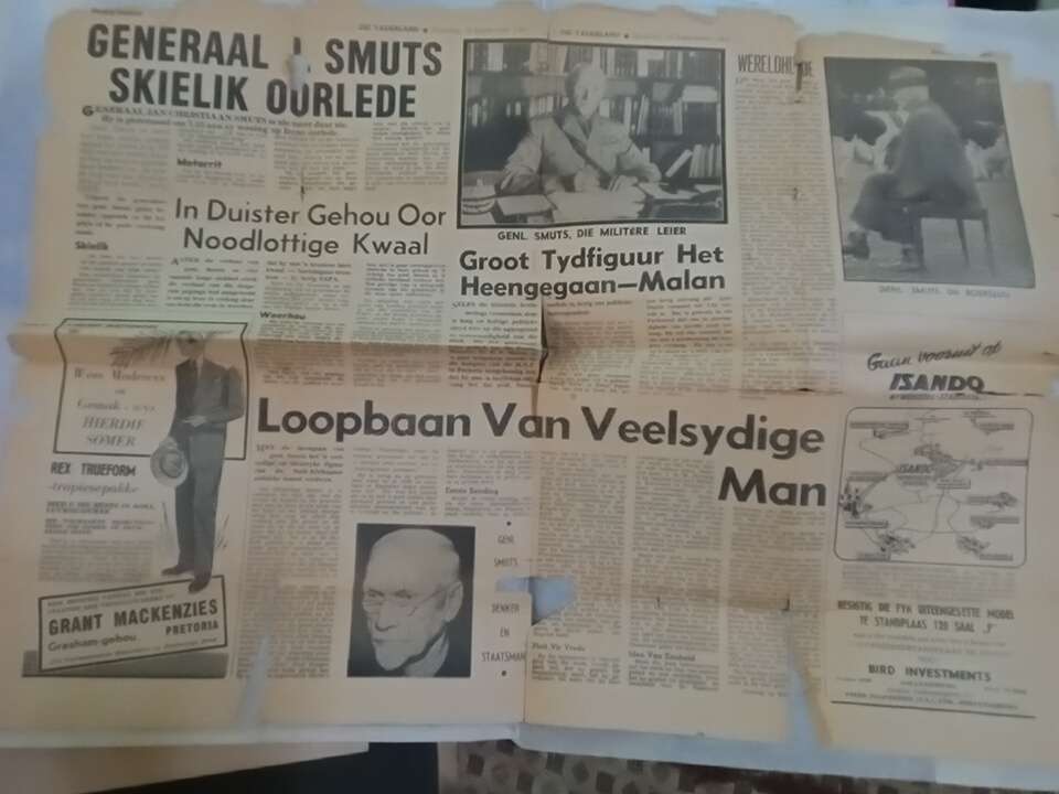 Die Vaderland artikel oor Jan Smuts na sy dood