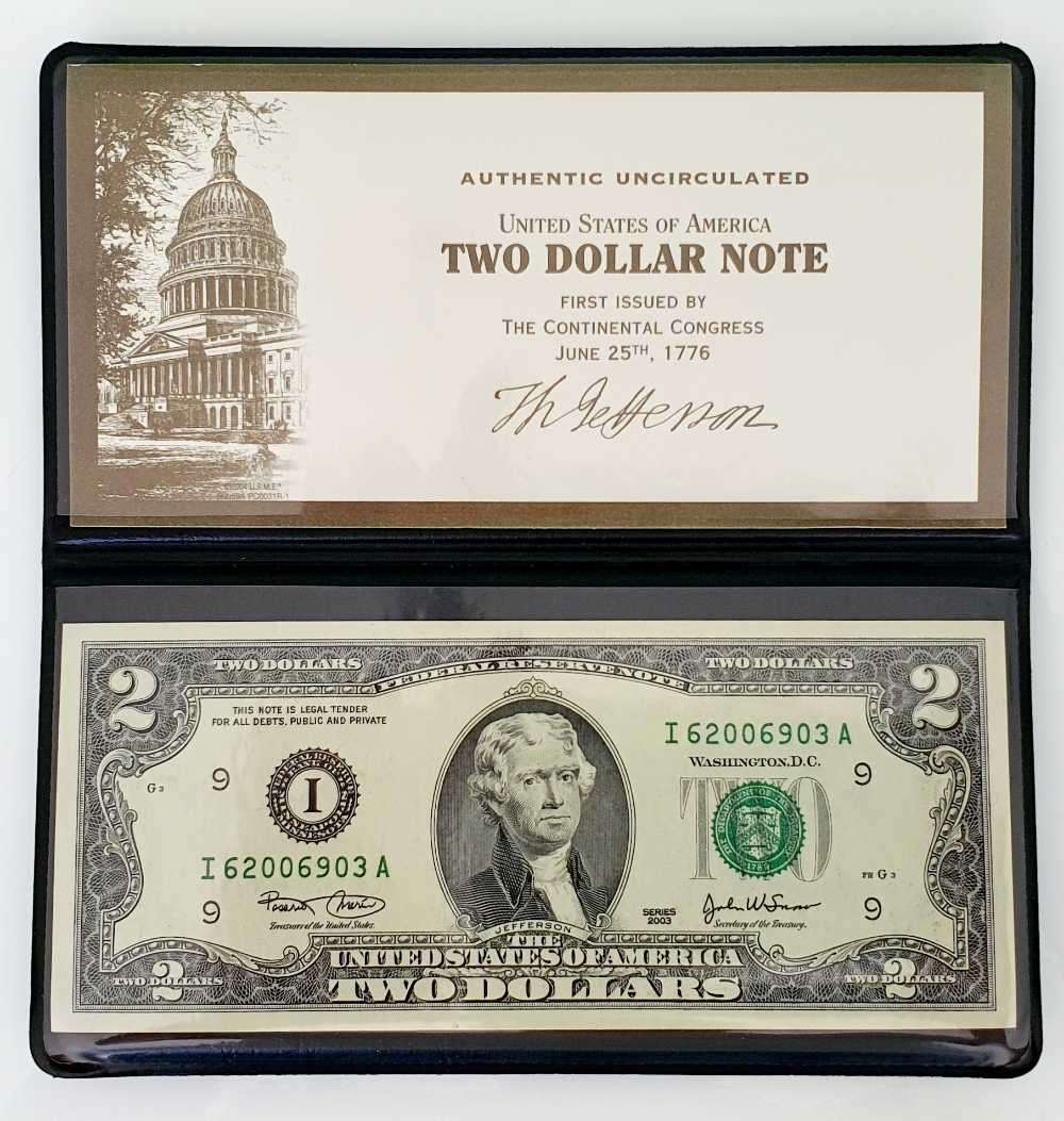 AUTHENTIC UNCIRCULATED TWO DOLLAR NOTE