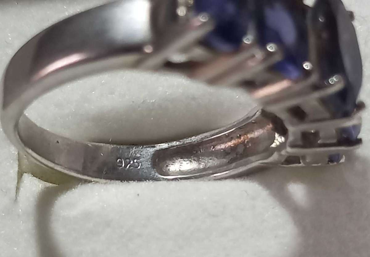 Stunning Chunky Sterling Silver Ring with Purple-Blue Stones