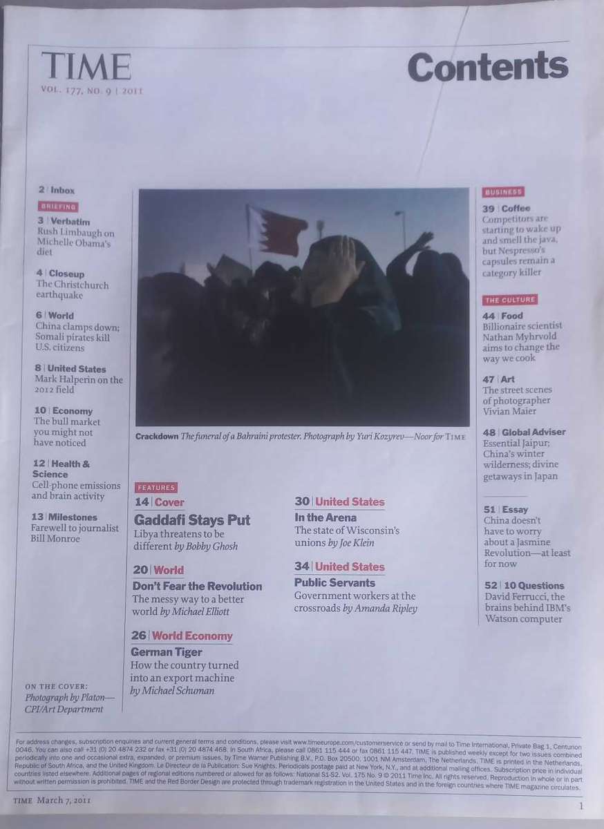 Time magazine March 7, 2011