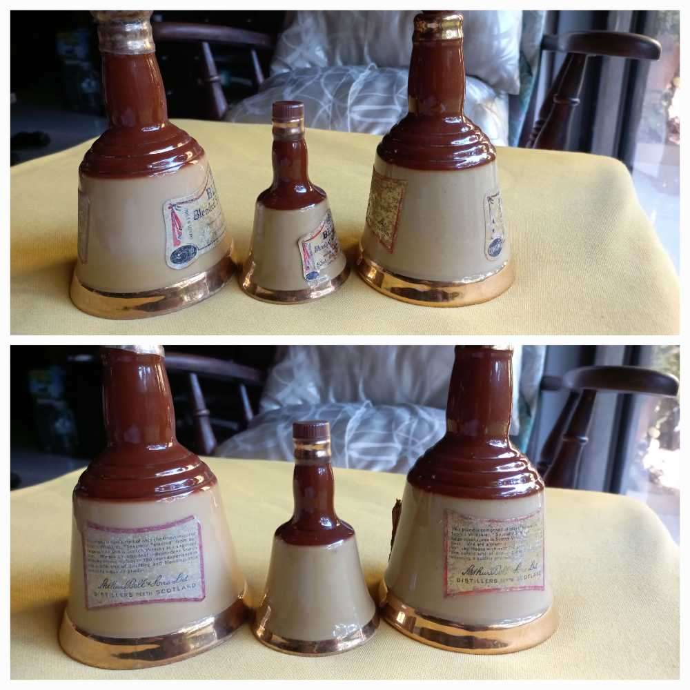Vintage collectable lot of "Bells Scotch Whisky " bell shaped decanters made by Wade