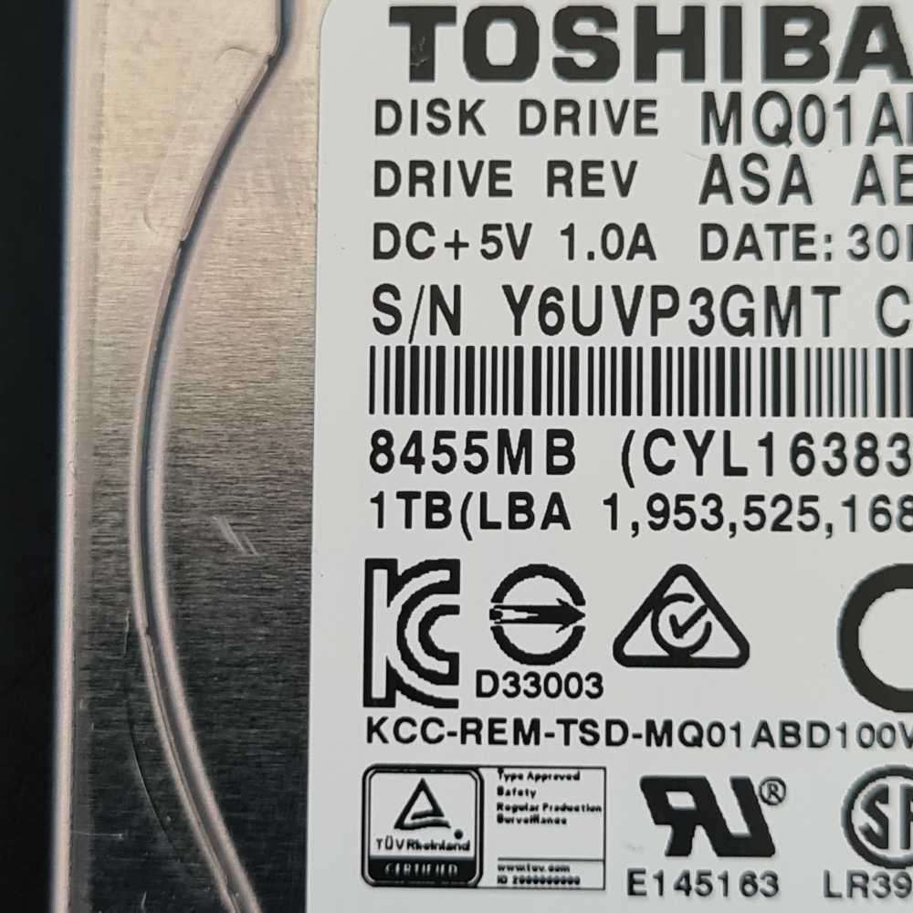 Toshiba 1000GB HDD 1TB. (compact/small size) (SSD size)