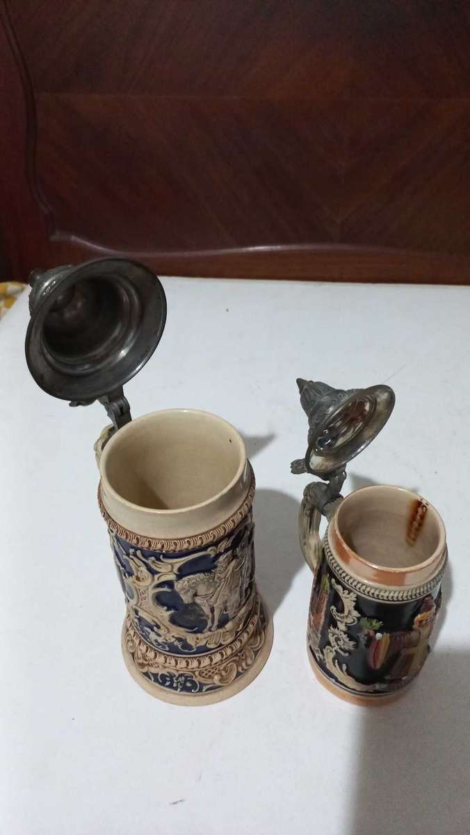 Vintage Oktoberfest German Beer Tankards with hinged lids