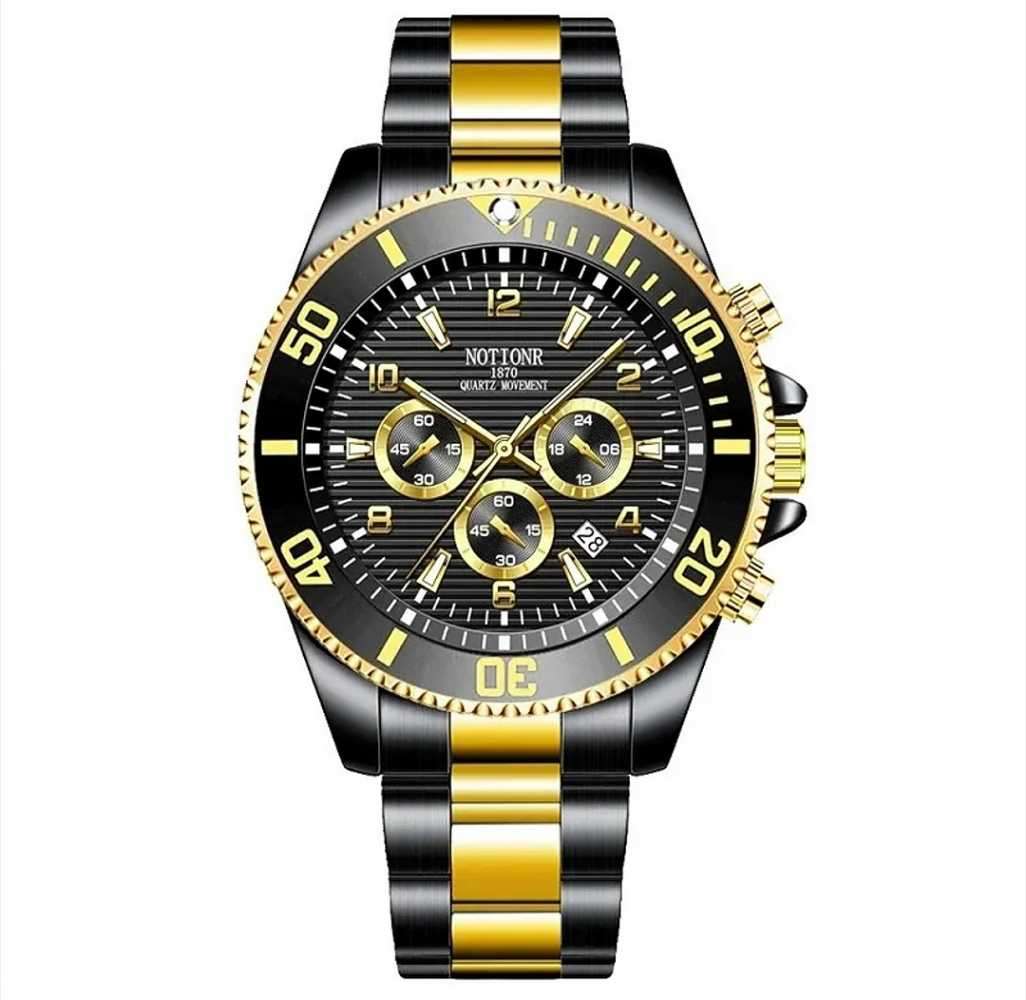Luxury Watch for Men, Luminous Display, Chronograph, Quartz, Black Gold