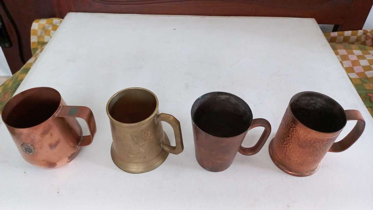 Vintage brass copper metal beer mugs