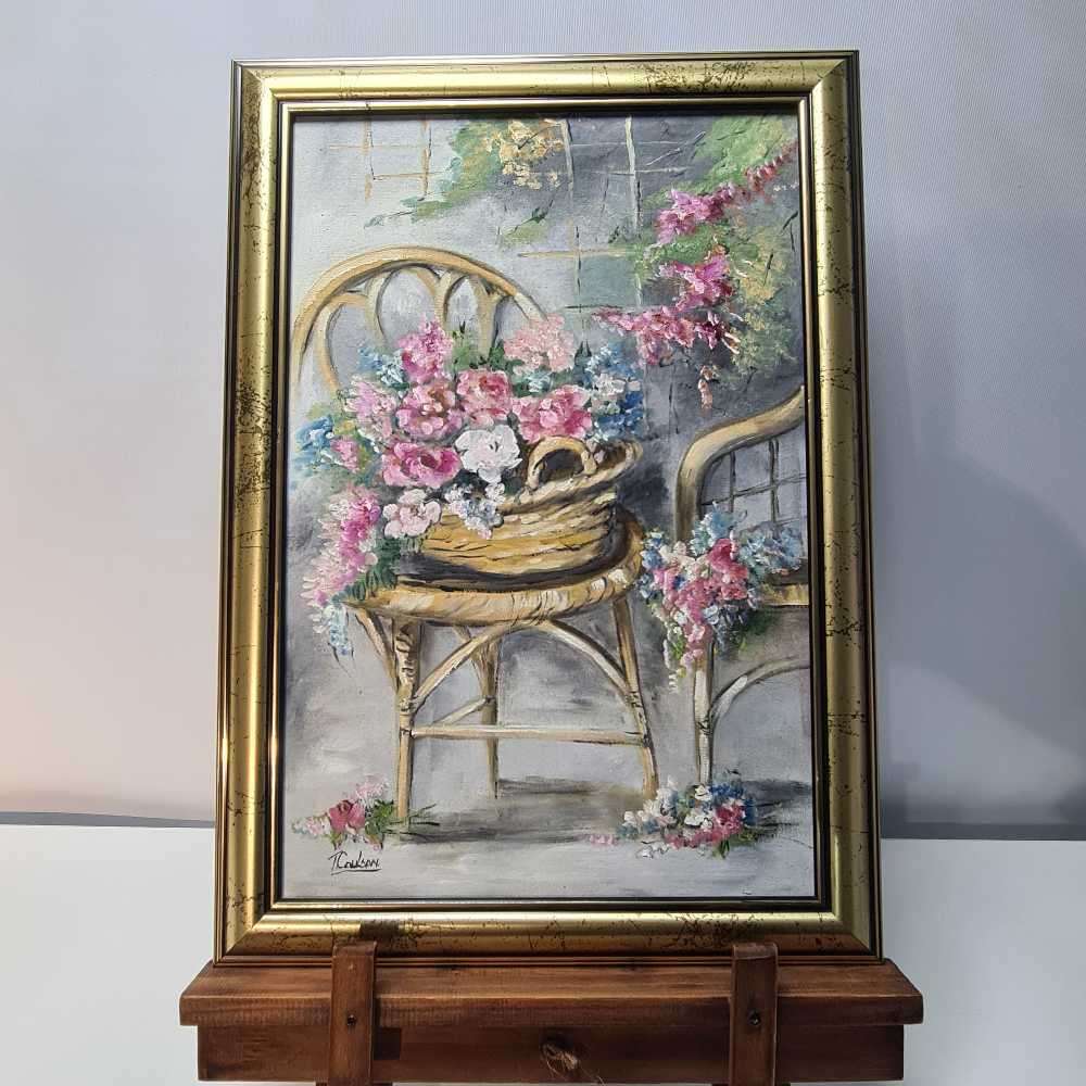 Floral art. Oil on board painting