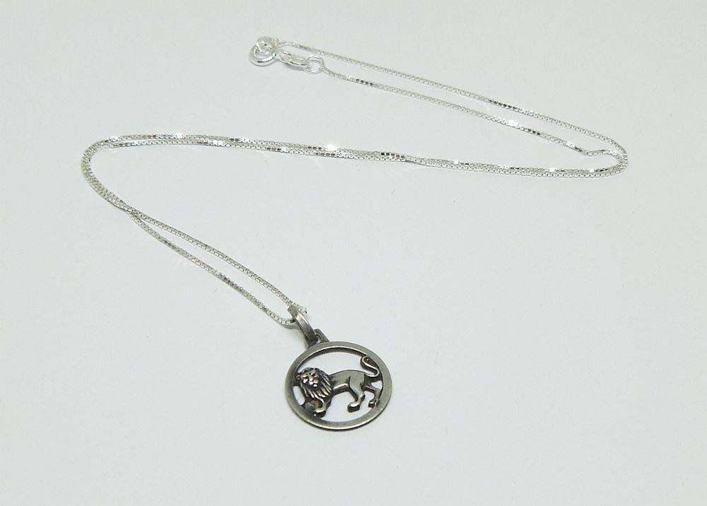 A vintage sterling silver Leo lion Zodiac pendant plus sterling silver necklace