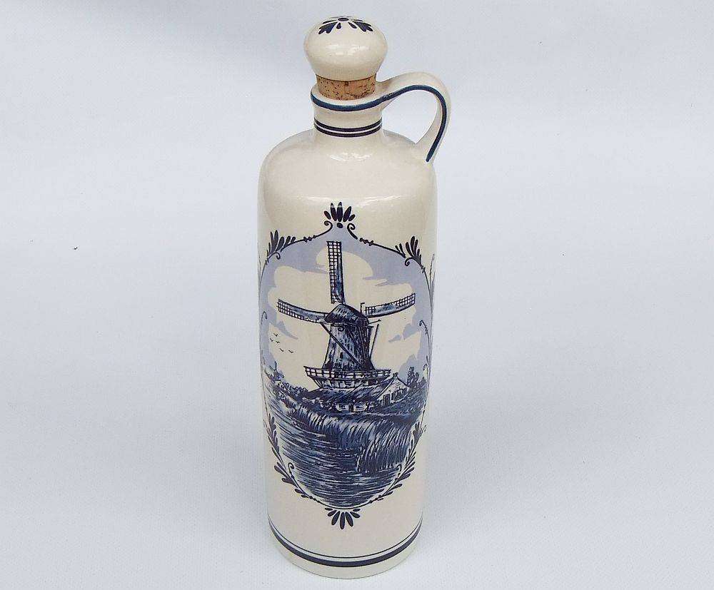 An awesome vintage Delfts Blue decanter made for Bols brandy with windmill motif