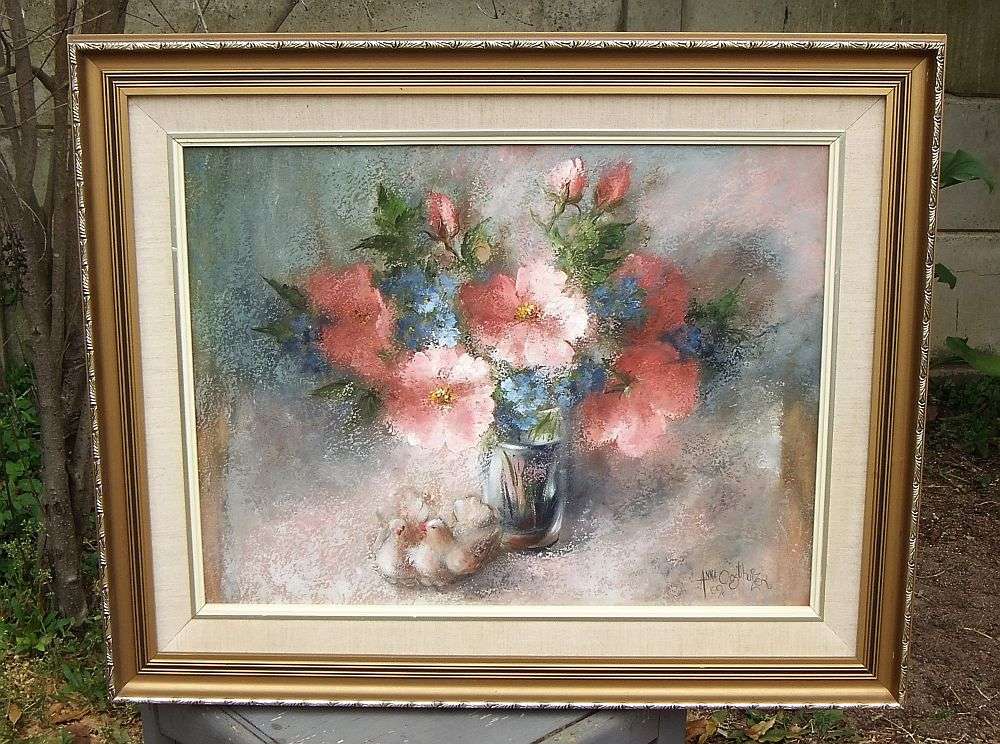A BEAUTIFUL LARGE ORIGINAL OIL ON BOARD STILL LIFE PAINTING BY SA ARTIST ANNA OOSTHUIZEN DATED 1969
