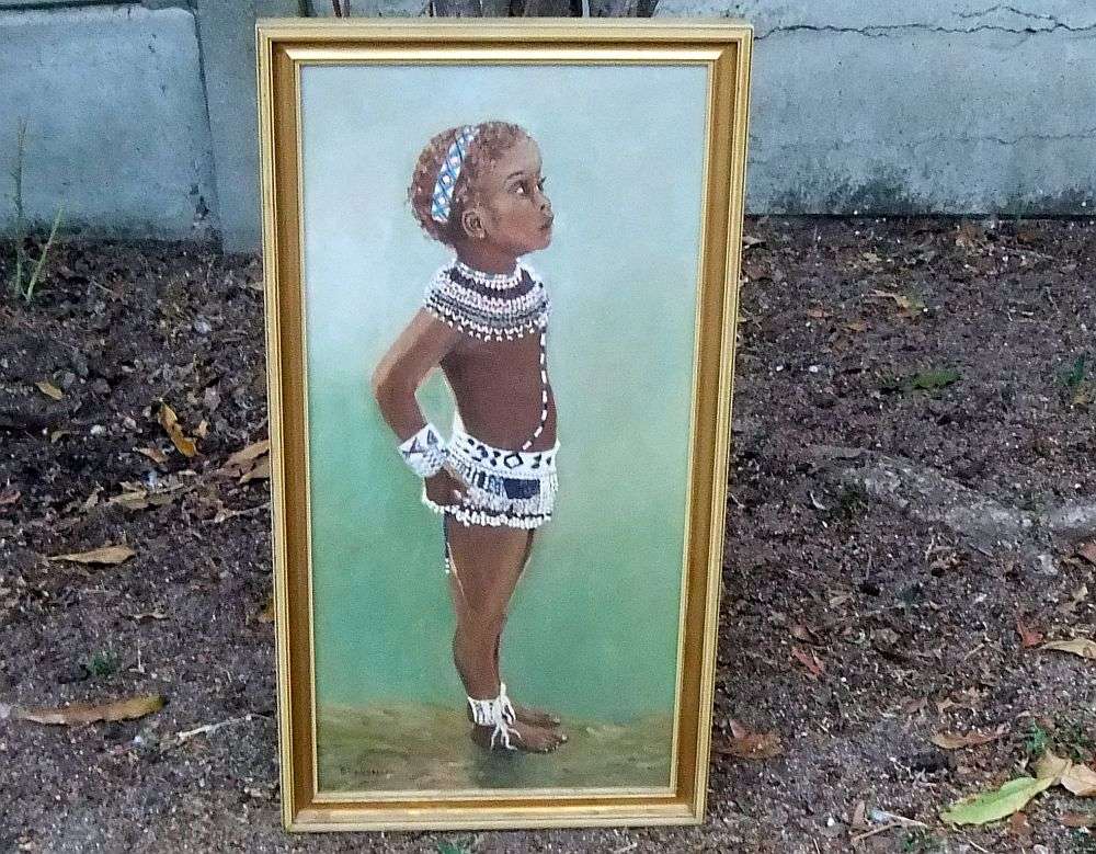 Vintage original oil painting of a young girl by E. Connellan