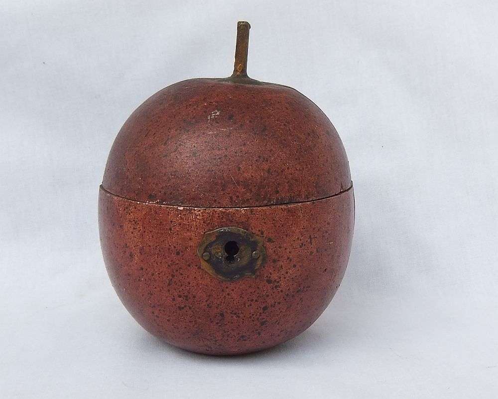 LOOK AT THIS !! AN INTERESTING FRUIT SHAPED HAND MADE WOODEN TRINKET BOX WITH DECORATIVE LOCK !!