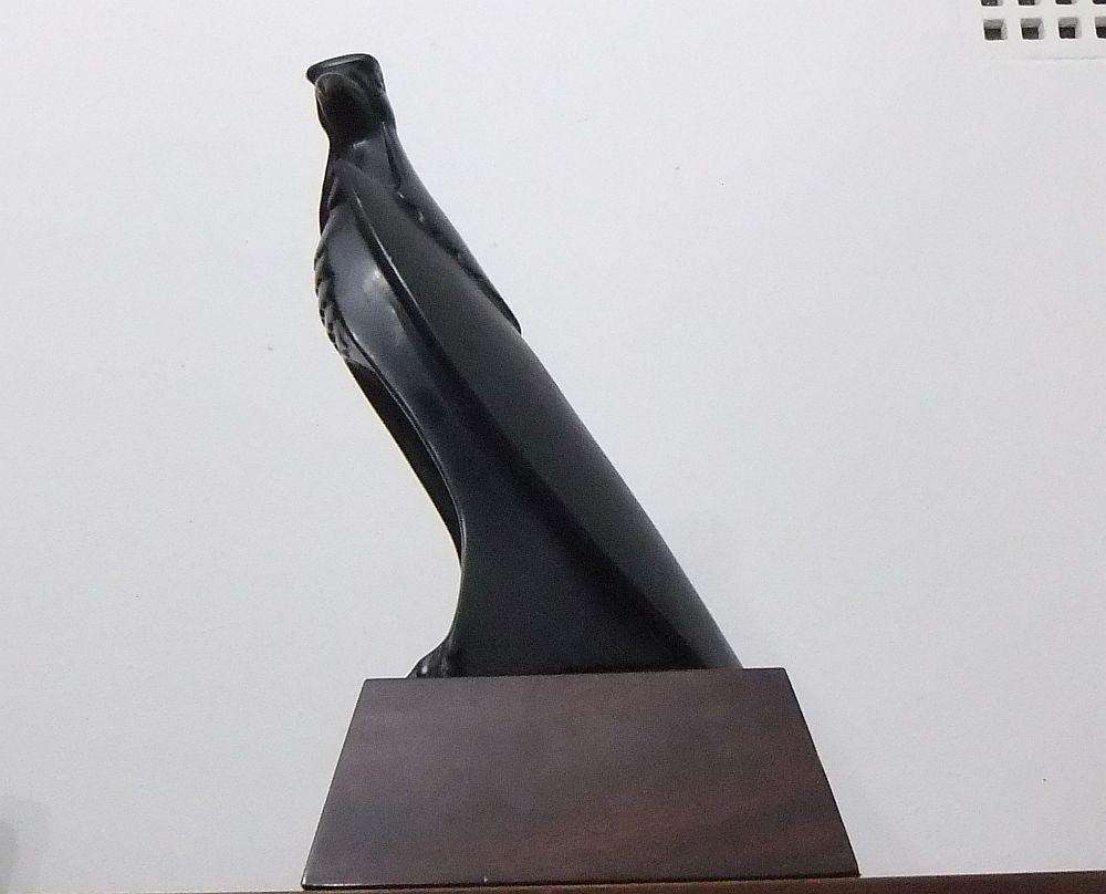 Solid Bronze Eagle on Wooden Plinth Sculpture by Jean Doyle