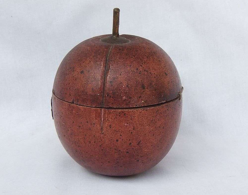LOOK AT THIS !! AN INTERESTING FRUIT SHAPED HAND MADE WOODEN TRINKET BOX WITH DECORATIVE LOCK !!