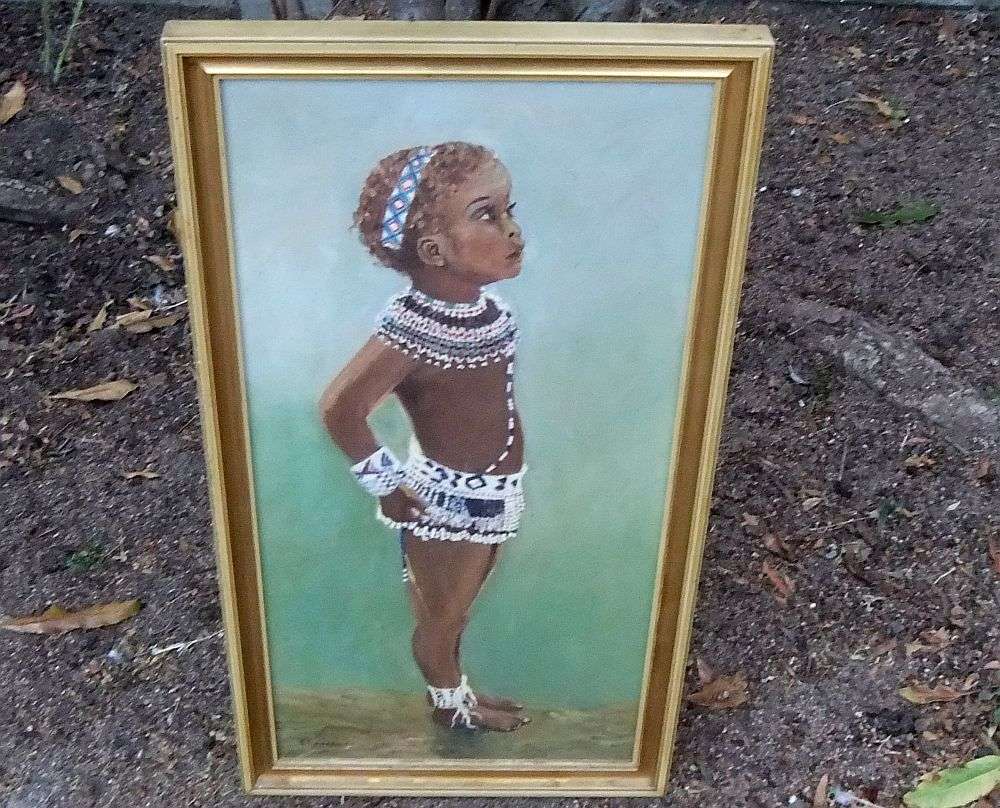 Vintage original oil painting of a young girl by E. Connellan