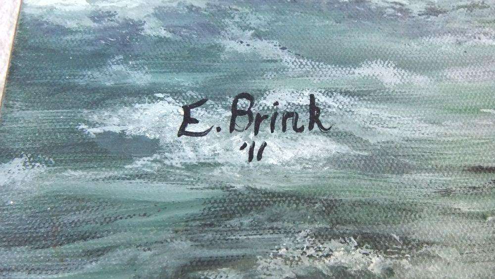 WOW !! AN AMAZING ORIGINAL SIGNED OIL ON CANVAS BY E.BRINK DEPICTING FISHERMEN AT WORK !! KYK HIER !