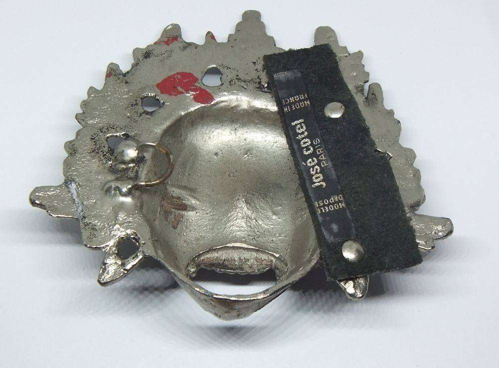 A huge vintage 1980 brutalist mask belt buckle by French designer Jose Cotel - Paris