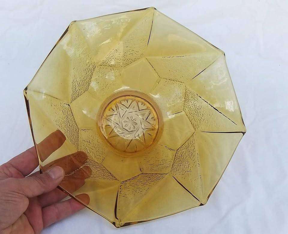 A stunning 1930`s Art Deco period amber glass fruit bowl by Sowerby in excellent condition