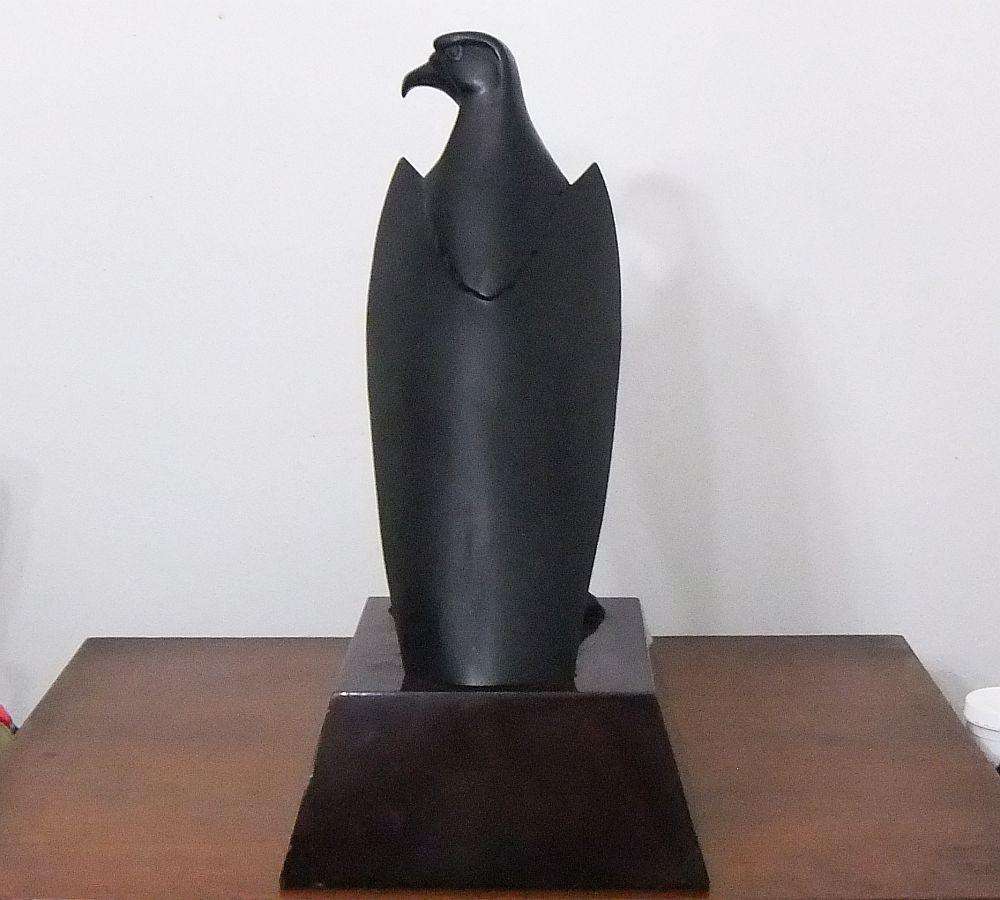 Solid Bronze Eagle on Wooden Plinth Sculpture by Jean Doyle