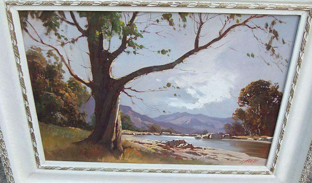 AN ORIGINAL OIL ON BOARD LANDSCAPE PAINTING BY TITTA FASCIOTTI  ( PSEUDONYM T.SCOTTY )