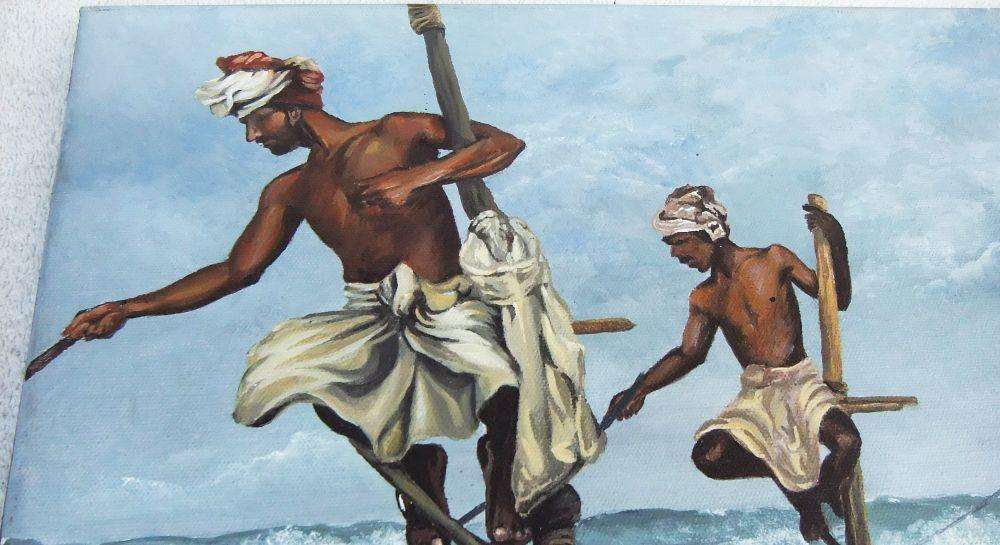 WOW !! AN AMAZING ORIGINAL SIGNED OIL ON CANVAS BY E.BRINK DEPICTING FISHERMEN AT WORK !! KYK HIER !