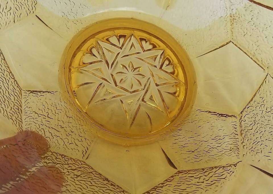 A stunning 1930`s Art Deco period amber glass fruit bowl by Sowerby in excellent condition