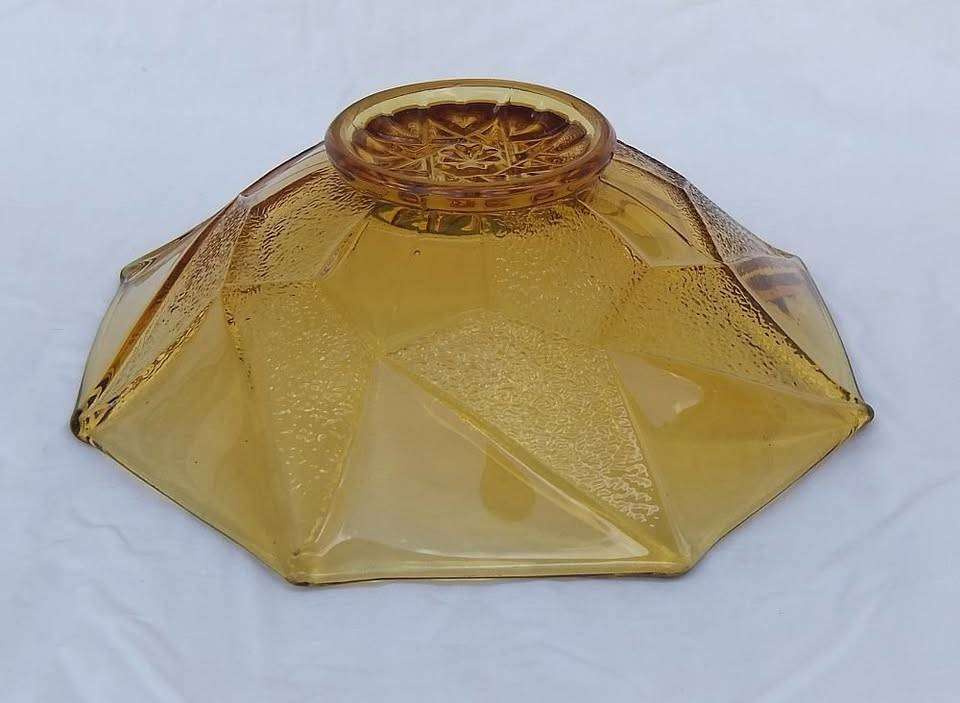 A stunning 1930`s Art Deco period amber glass fruit bowl by Sowerby in excellent condition