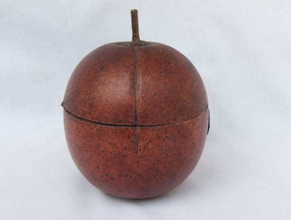 LOOK AT THIS !! AN INTERESTING FRUIT SHAPED HAND MADE WOODEN TRINKET BOX WITH DECORATIVE LOCK !!