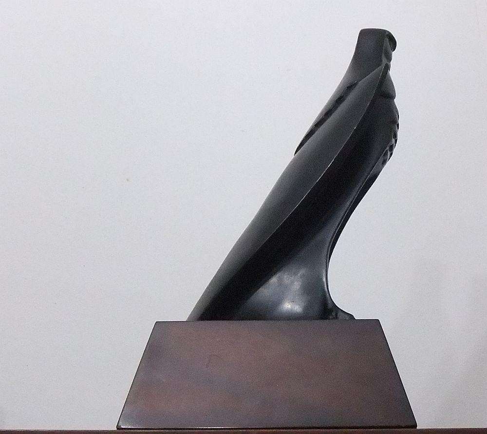 Solid Bronze Eagle on Wooden Plinth Sculpture by Jean Doyle