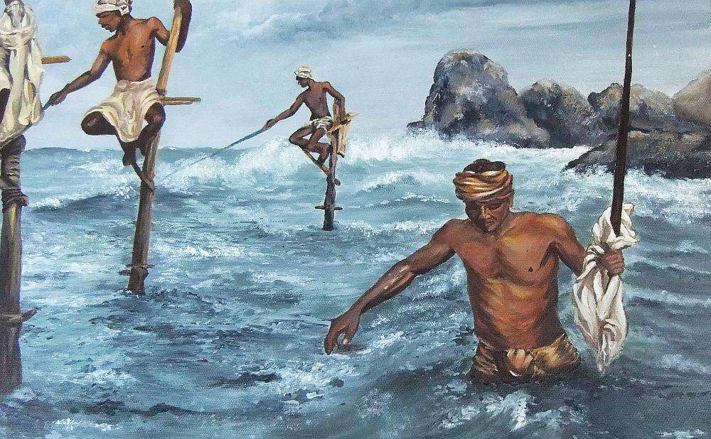WOW !! AN AMAZING ORIGINAL SIGNED OIL ON CANVAS BY E.BRINK DEPICTING FISHERMEN AT WORK !! KYK HIER !