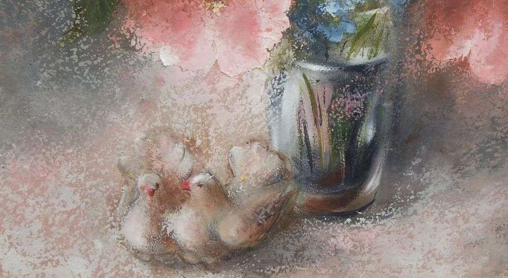 A BEAUTIFUL LARGE ORIGINAL OIL ON BOARD STILL LIFE PAINTING BY SA ARTIST ANNA OOSTHUIZEN DATED 1969