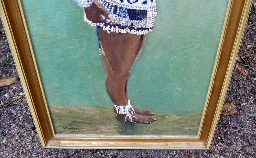 Vintage original oil painting of a young girl by E. Connellan