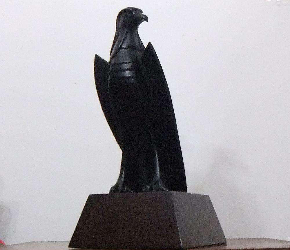 Solid Bronze Eagle on Wooden Plinth Sculpture by Jean Doyle