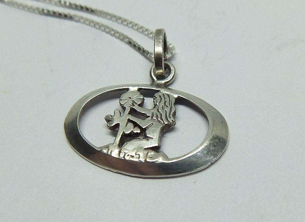 A LOVELY VINTAGE STERLING SILVER VIRGO PENDANT WITH A BRAND NEW STERLING SILVER NECKLACE !! UNWORN