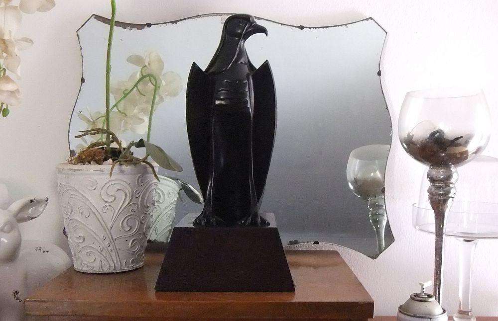 Solid Bronze Eagle on Wooden Plinth Sculpture by Jean Doyle