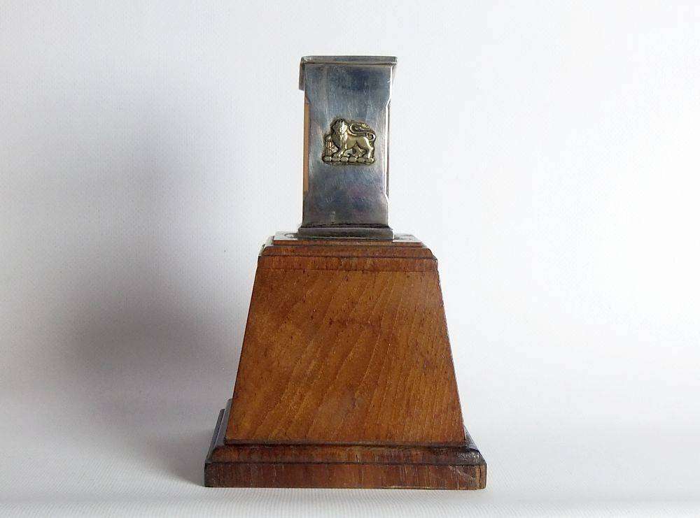 A vintage heavy solid metal on wood base South African Naval trophy / award
