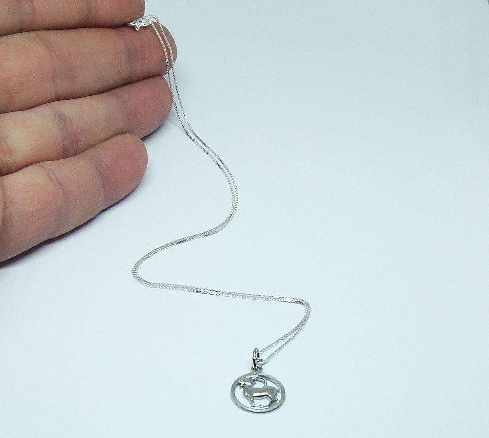 A vintage German silver Capricorn Zodiac sign pendant with a sterling silver necklace