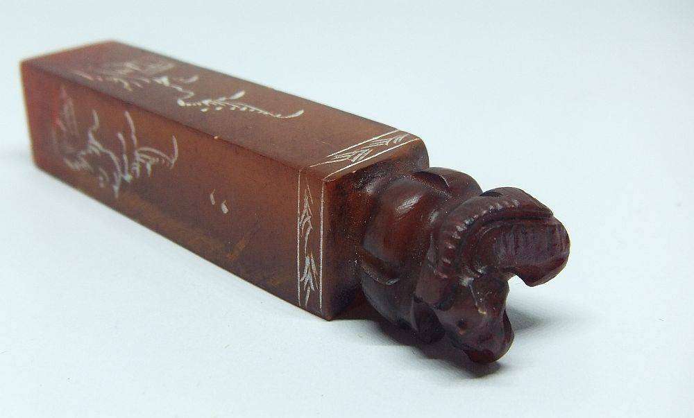 An old Chinese carved stone ink stamp with rat knob feature