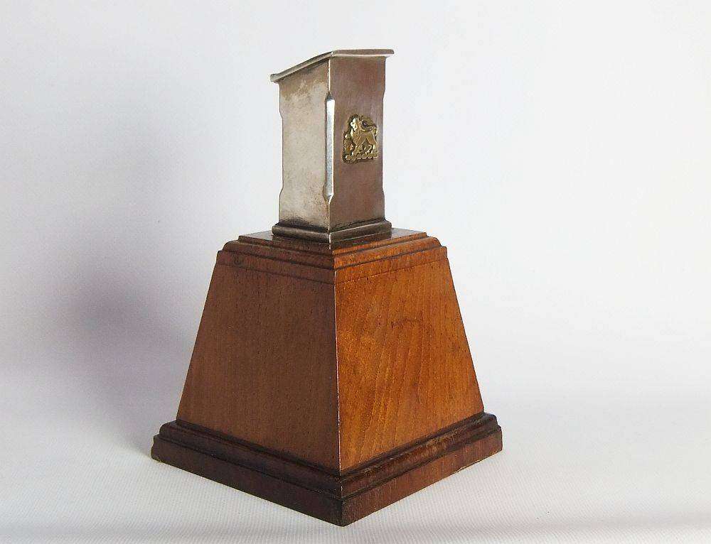 A vintage heavy solid metal on wood base South African Naval trophy / award