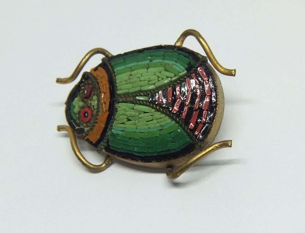 A SUPER RARE ANTIQUE EGYPTIAN REVIVAL MICRO MOSAIC SCARAB BROOCH MADE IN ITALY ( $260 )