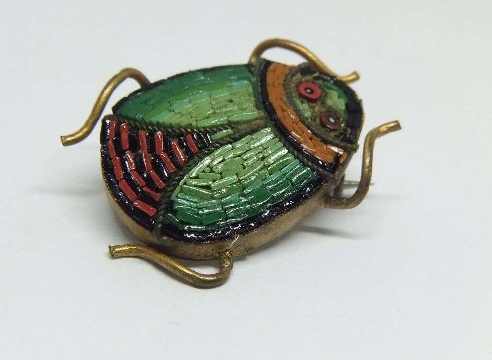 A SUPER RARE ANTIQUE EGYPTIAN REVIVAL MICRO MOSAIC SCARAB BROOCH MADE IN ITALY ( $260 )