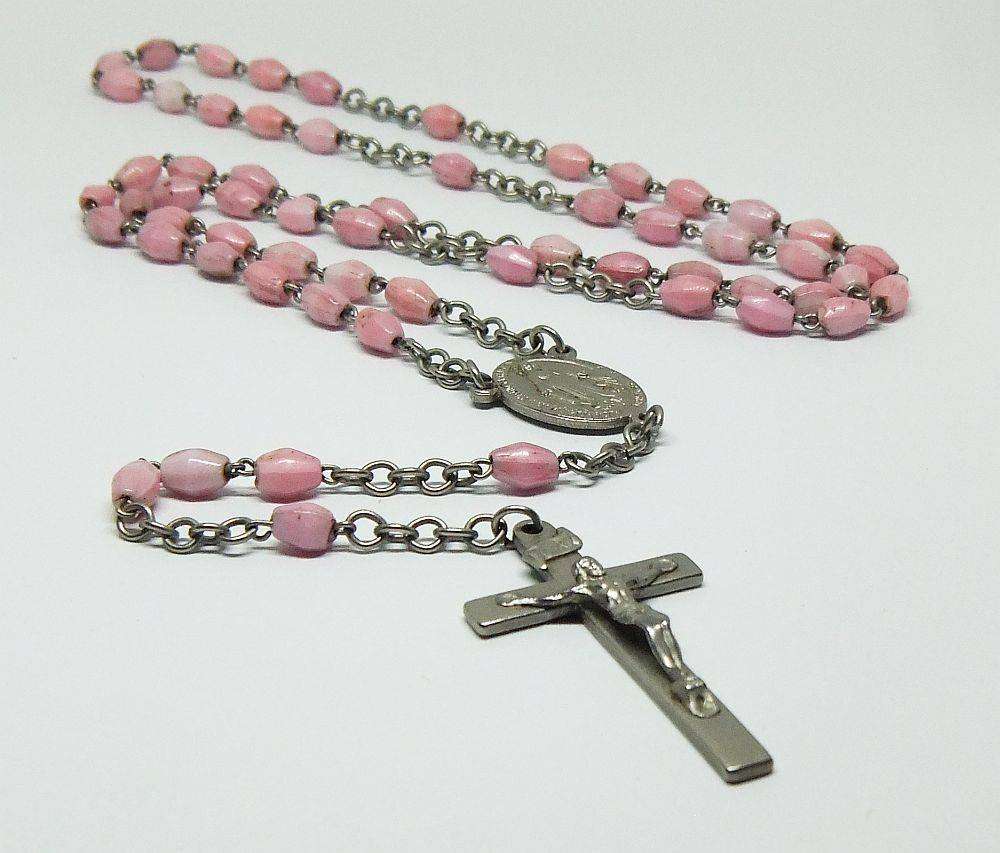 A lovely vintage French made rosary with pink opaline glass beads