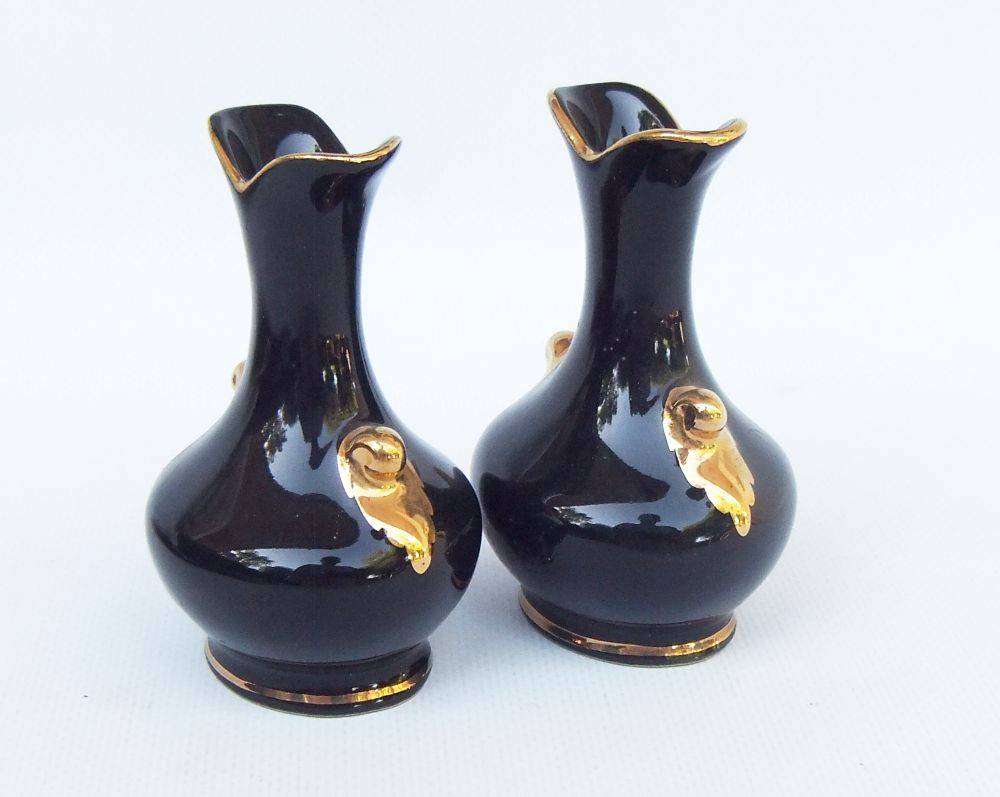 A pair of cute vintage South African pottery posy vases by Crescent Potteries