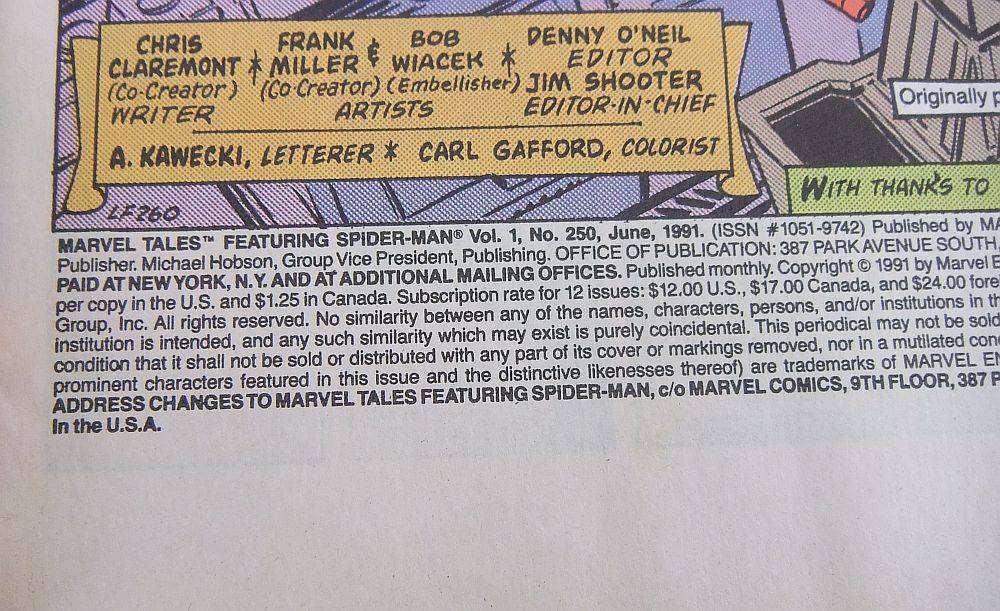 1991 Marvel Comics - Marvel Tales #250 ( Spider-Man & The Fantastic Four )