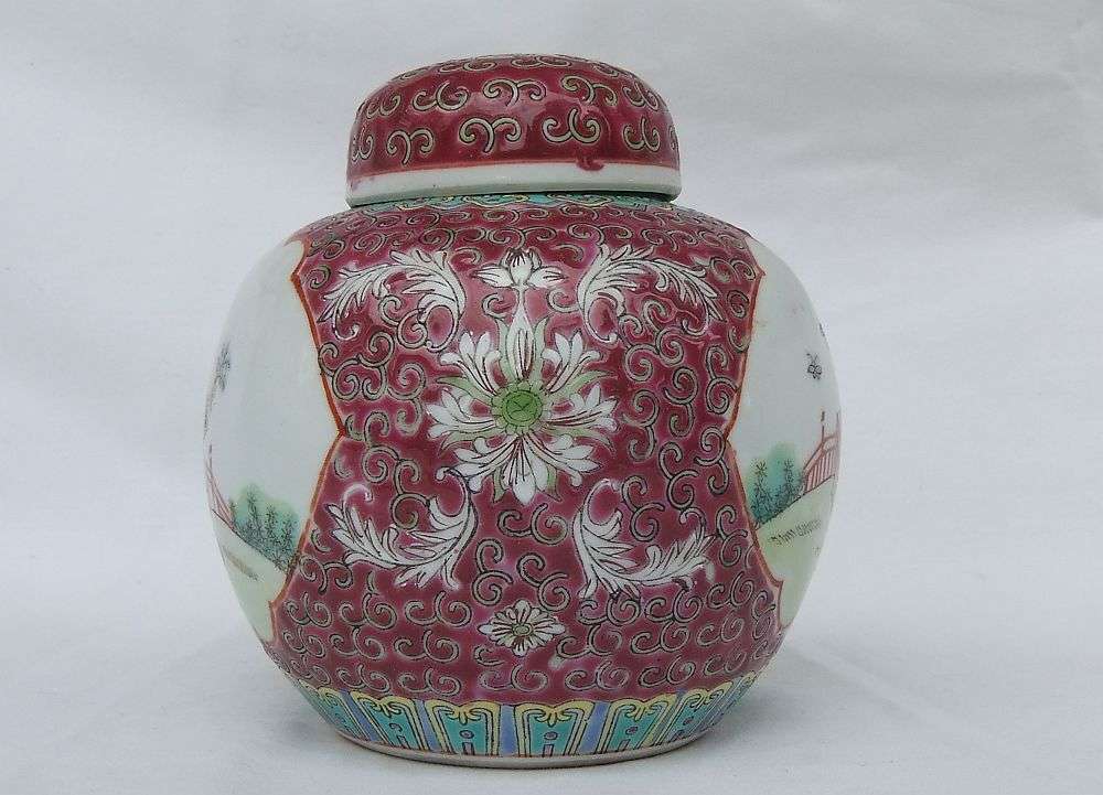 WOW !! A BEAUTIFULLY DETAILED VINTAGE HAND PAINTED CHINESE PORCELAIN GINGER JAR !!
